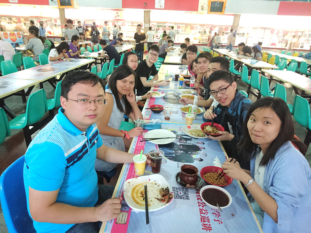 Having dinner at university canteen.