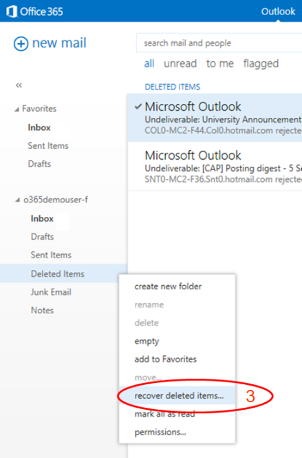 Click recover deleted items