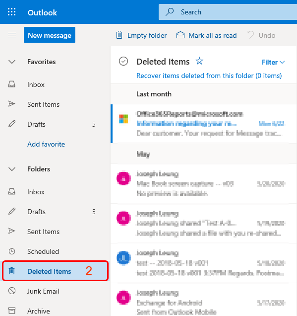 Right-click Deleted Items