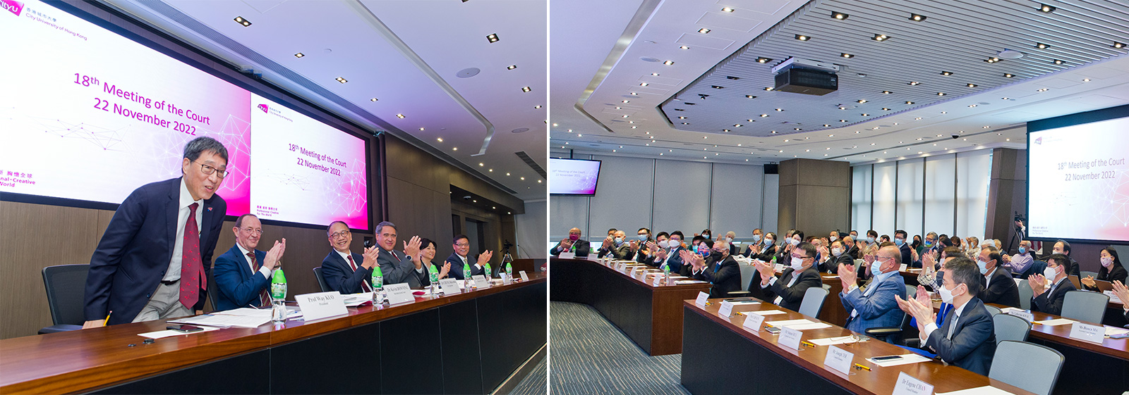 全場嚮起近兩分鐘的熱烈掌聲，向郭校長致意。