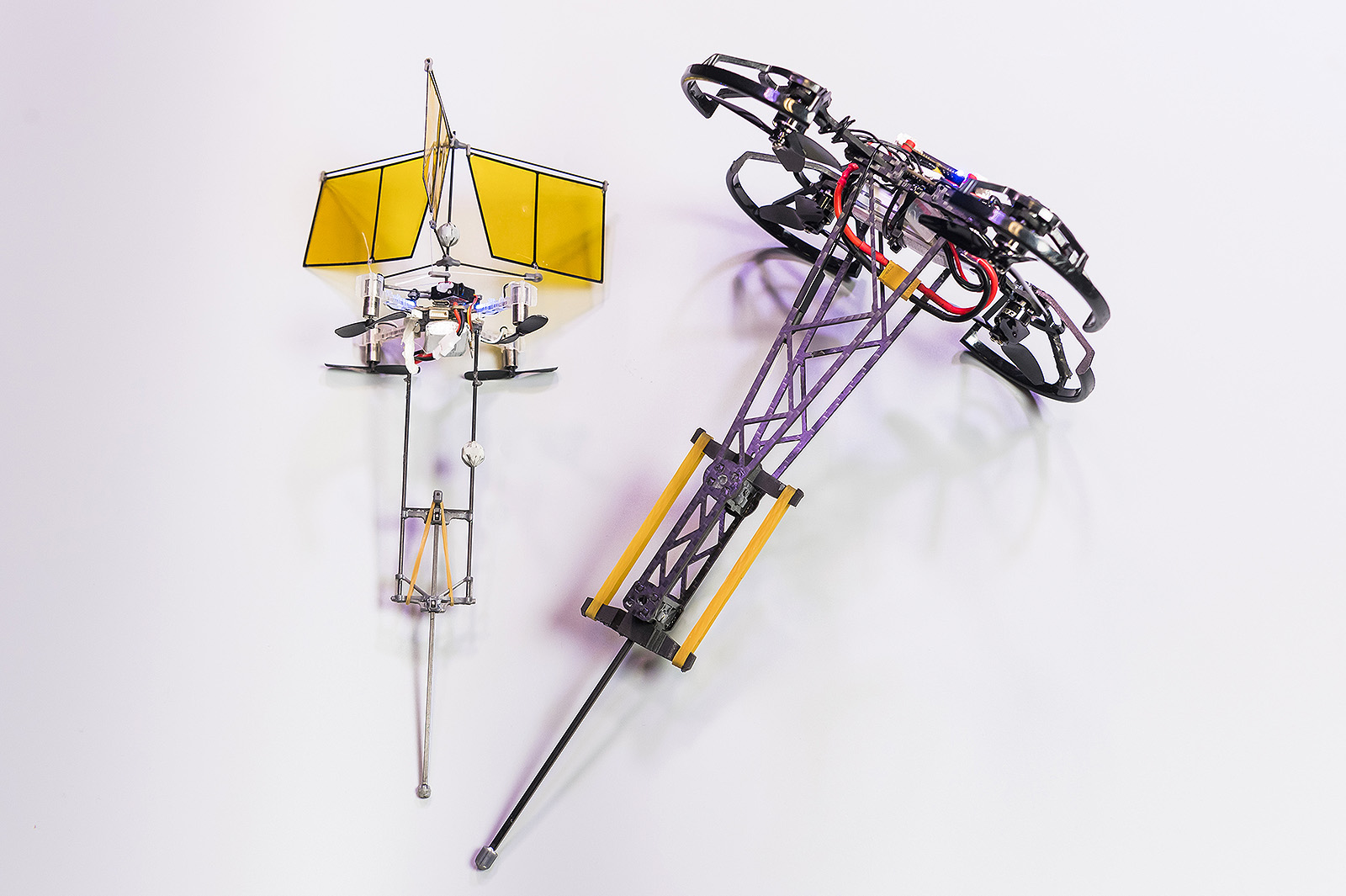 The team developed a hybrid robot by integrating a passive telescopic leg with a nano quadcopter.