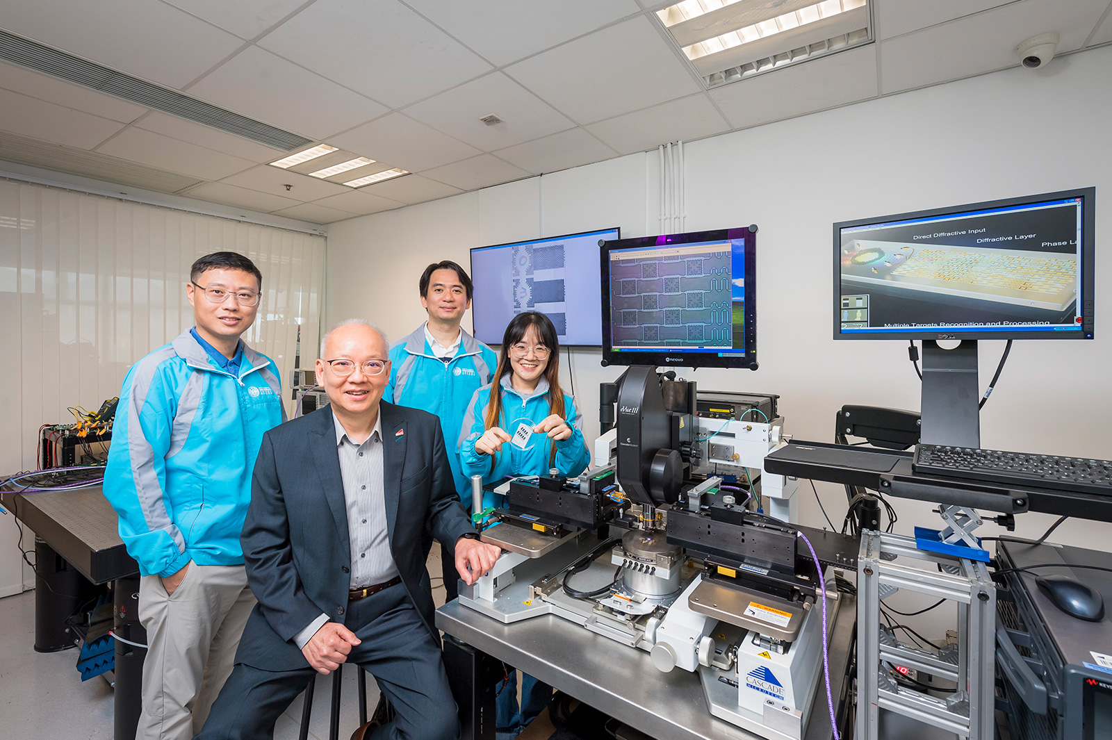 (From left) Dr Chen, Professor Chan, Dr Shum, Dr Gao, and researchers from Southeast University have unveiled an innovative planar spoof plasmonic neural network platform.