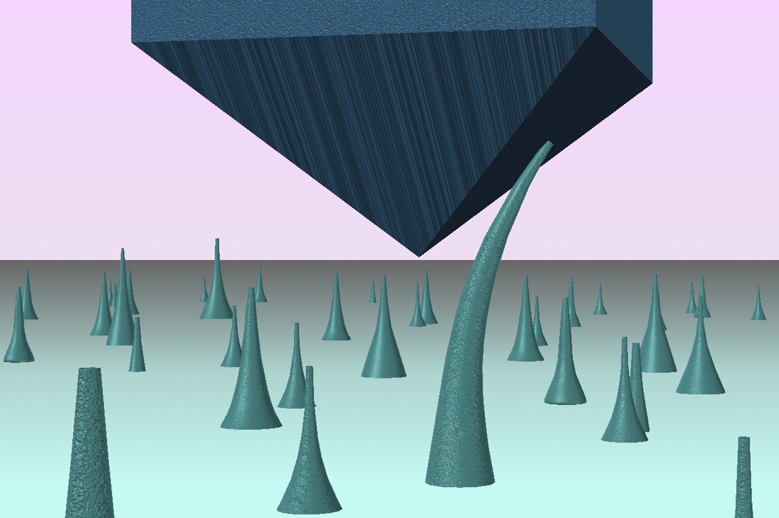 The “push to bend” nanomechanical test on a diamond nanoneedle.